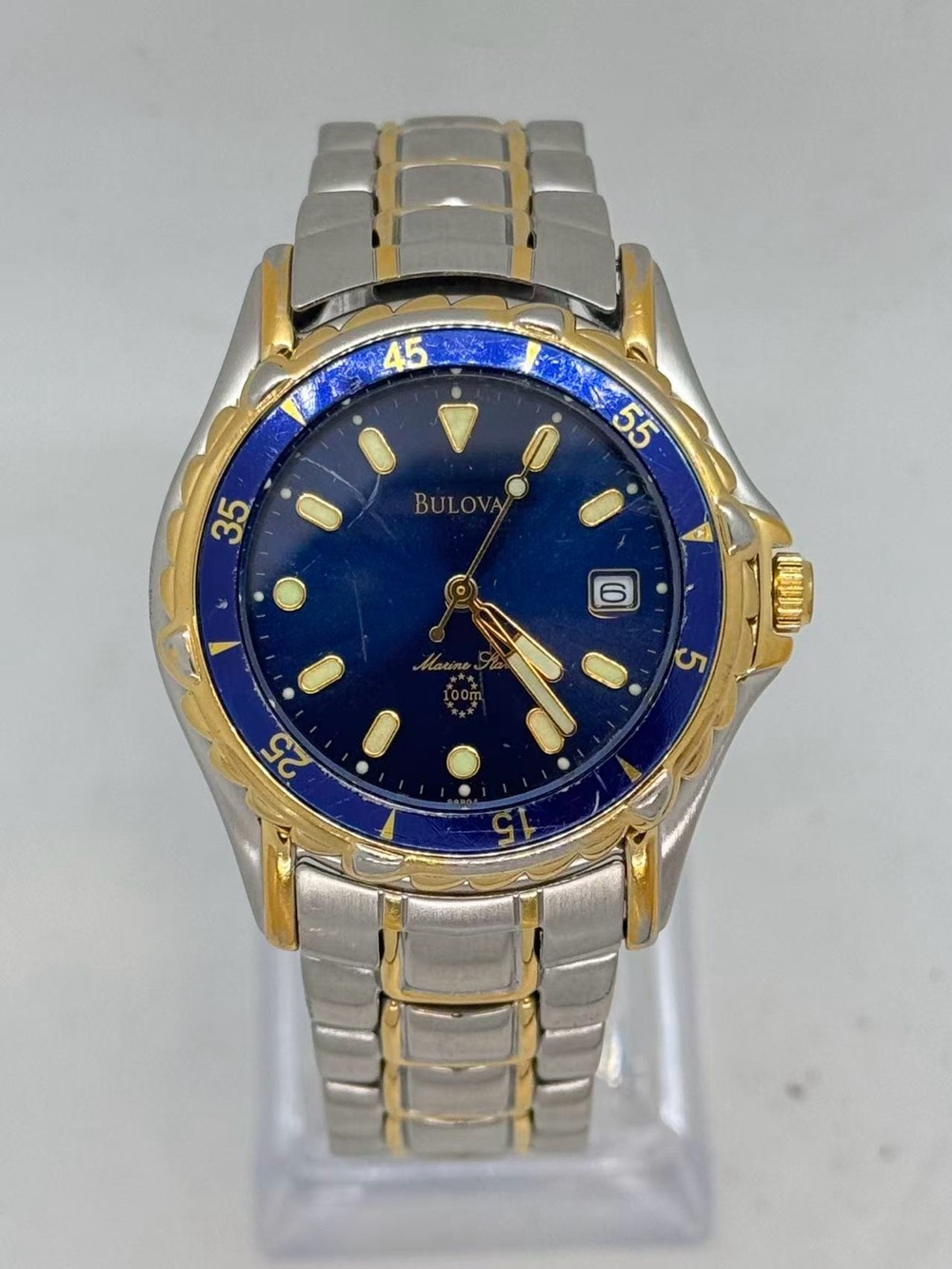 Bulova Marine Star Men’s Quartz Watch 37mm Blue Dial 100M New Battery Runs
